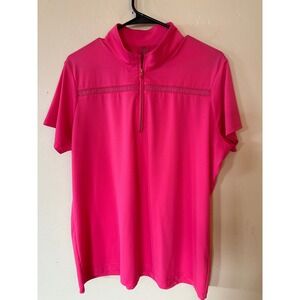 EP New York Womens Golf Polo Shirt Hot Pink Mesh Trim 1/4 Zip Top XL F